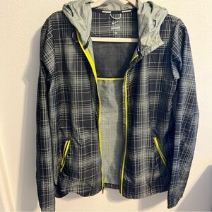 Nike Black grey Plaid phenom vapor running hooded zip Jacket with Yellow Accents